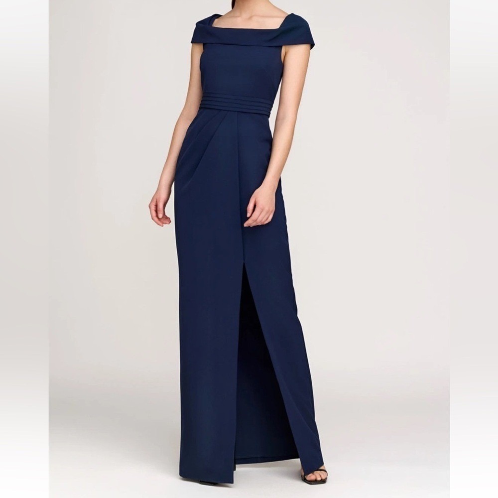 Kay Unger Anastasia Navy Column Gown Front Slit Formal Dress Size 6 NWT